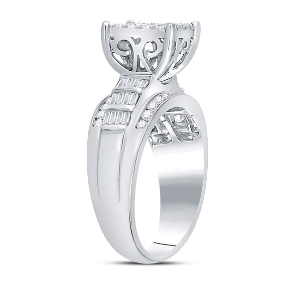 10k White Gold Round Diamond Rectangle Cluster Bridal Wedding Engagement Ring 7/8 Cttw