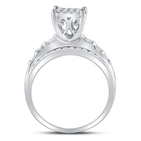 10k White Gold Round Diamond Rectangle Cluster Bridal Wedding Engagement Ring 7/8 Cttw