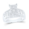 10k White Gold Round Diamond Rectangle Cluster Bridal Wedding Engagement Ring 7/8 Cttw