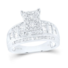  10k White Gold Round Diamond Rectangle Cluster Bridal Wedding Engagement Ring 7/8 Cttw
