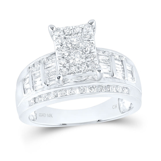 10k White Gold Round Diamond Rectangle Cluster Bridal Wedding Engagement Ring 7/8 Cttw