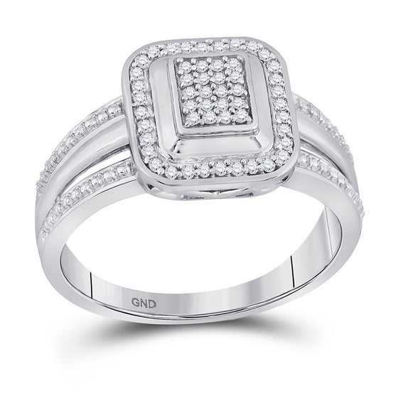 10k White Gold Womens Round Diamond Square Cluster Ring 1/6 Cttw