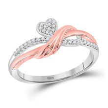  10k Two-tone Gold Womens Round Diamond Heart Ring 1/10 Cttw