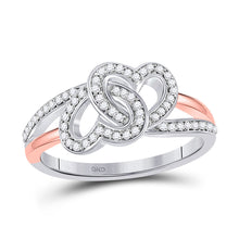  10k Two-tone Gold Womens Round Diamond Double Heart Ring 1/5 Cttw