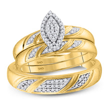  10k Yellow Gold Diamond His Hers Matching Trio Wedding Engagement Bridal Ring Set 1/4 Cttw