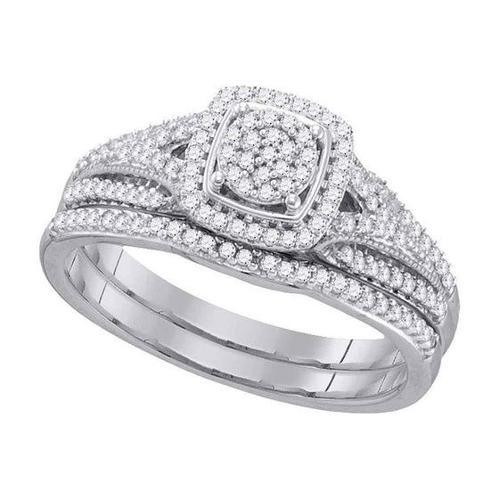 10k White Gold Round Diamond Bridal Wedding Ring Band Set 1/3 Cttw
