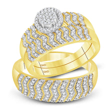  10k Yellow Gold His Hers Round Diamond Cluster Matching Wedding Set 1/2 Cttw