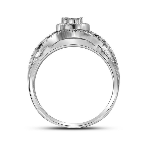 10k White Gold Round Diamond Cluster Bridal Wedding Engagement Ring 1/3 Cttw
