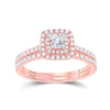 10k Rose Gold Princess Diamond Bridal Wedding Ring Band Set 3/4 Cttw