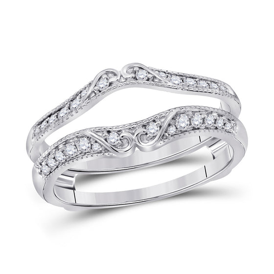 14k White Gold Womens Round Diamond Ring Guard Wrap Solitaire Enhancer 1/4 Cttw