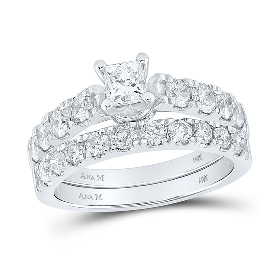 14k White Gold Princess Diamond Bridal Wedding Ring Band Set 2 Cttw