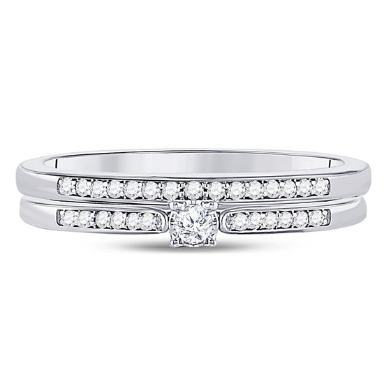 10k White Gold Round Diamond Bridal Wedding Ring Band Set 1/8 Cttw