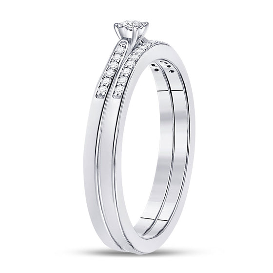 10k White Gold Round Diamond Bridal Wedding Ring Band Set 1/8 Cttw