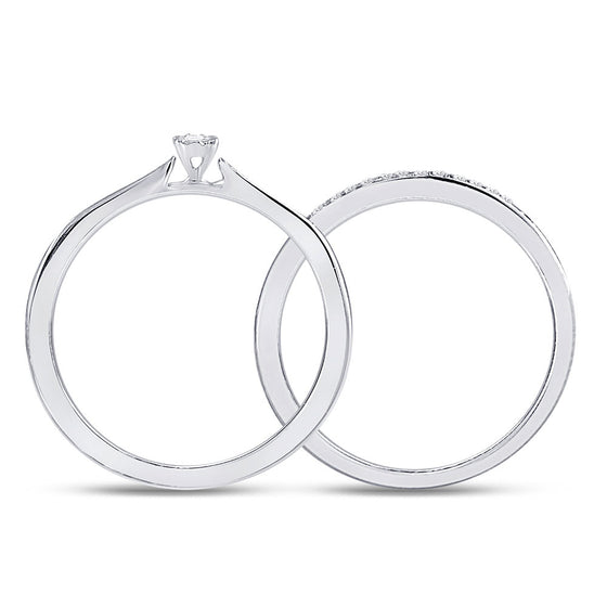 10k White Gold Round Diamond Bridal Wedding Ring Band Set 1/8 Cttw