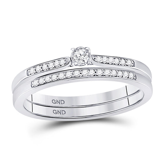 10k White Gold Round Diamond Bridal Wedding Ring Band Set 1/8 Cttw