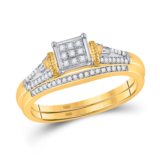 14k Yellow Gold Round Diamond Bridal Wedding Ring Band Set 1/5 Cttw