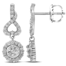 14k White Gold Womens Round Diamond Cluster Dangle Earrings 1 Cttw