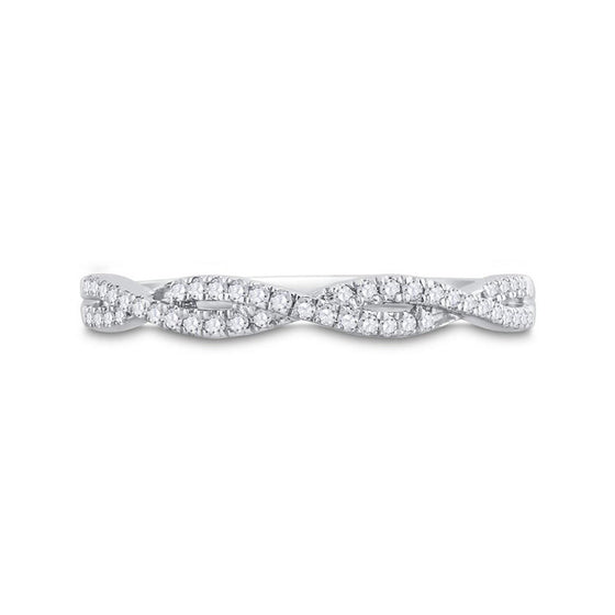 14k White Gold Womens Round Diamond Twist Stackable Band Ring 1/6 Cttw