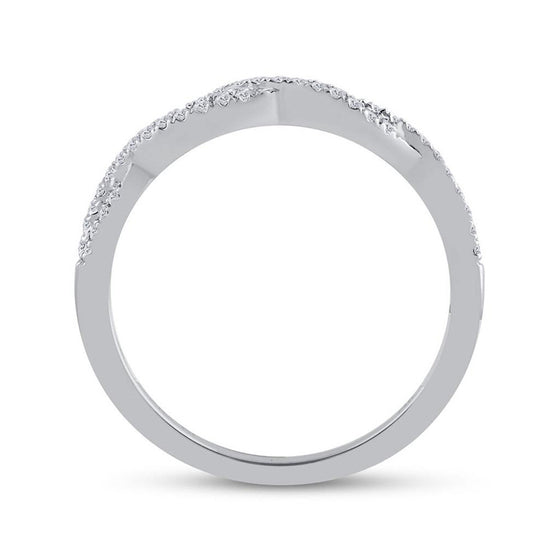 14k White Gold Womens Round Diamond Twist Stackable Band Ring 1/6 Cttw