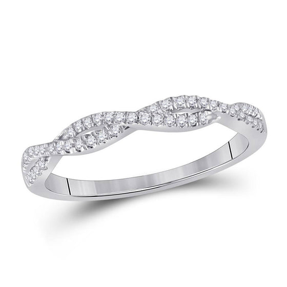 14k White Gold Womens Round Diamond Twist Stackable Band Ring 1/6 Cttw