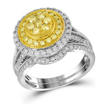  14k White Gold Womens Round Yellow Diamond Bridal Wedding Ring Band Set 1 Cttw