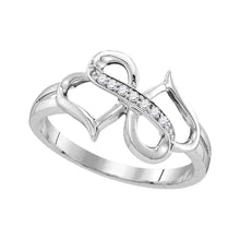  10k White Gold Womens Round Diamond Double Heart Infinity Ring 1/20 Cttw