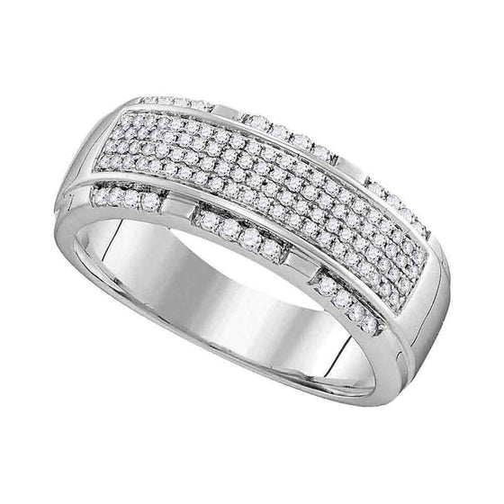 10k White Gold Mens Round Diamond Pave Band Ring 1/2 Cttw