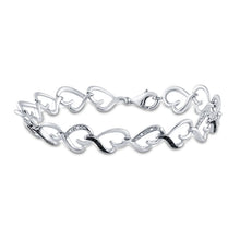  Sterling Silver Womens Round Black Color Enhanced Diamond Heart Bracelet 1/10 Cttw