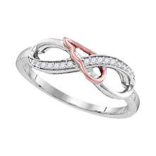  Sterling Silver Womens Round Diamond 2-tone Infinity Band Ring 1/10 Cttw