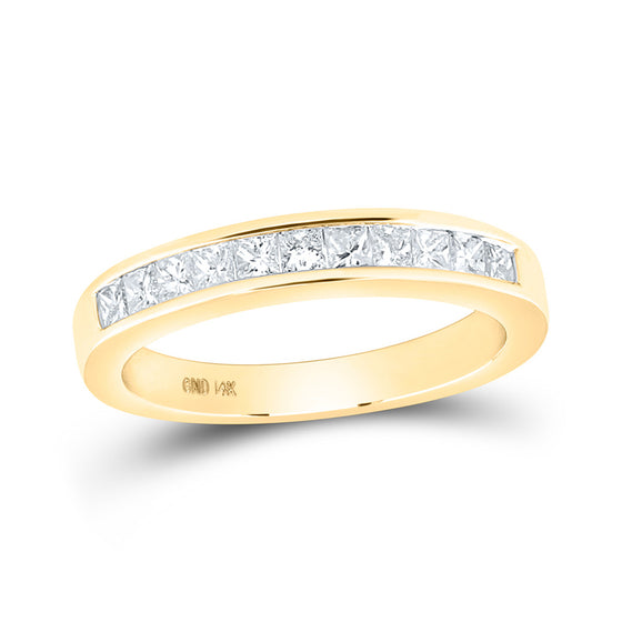 14k Yellow Gold Womens Princess Diamond Wedding Single Row Band 1/2 Cttw