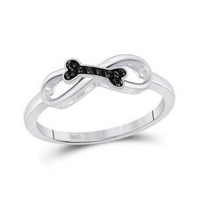  Sterling Silver Womens Round Black Color Enhanced Diamond Dog Bone Infinity Ring 1/20 Cttw