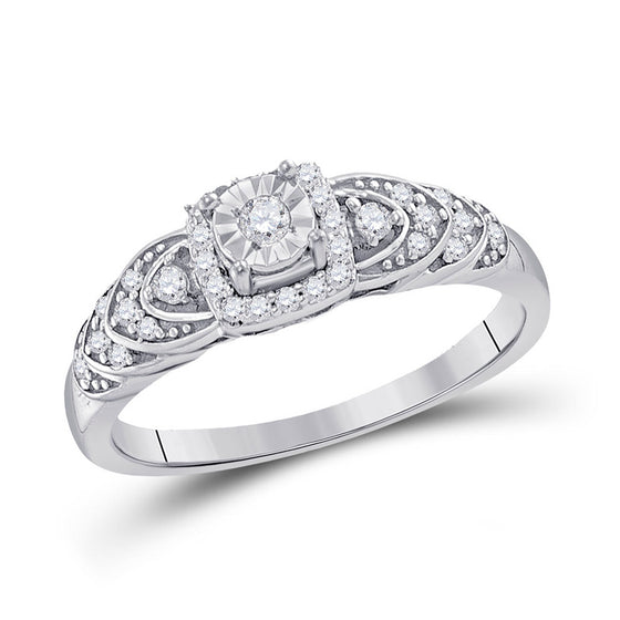 Sterling Silver Round Diamond Heart Bridal Wedding Engagement Ring 1/5 Cttw