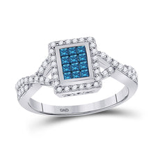  10k White Gold Womens Princess Blue Color Enhanced Diamond Cluster Ring 1/2 Cttw