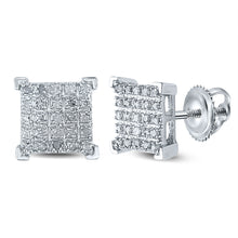  10k White Gold Round Diamond Square Earrings 1/6 Cttw