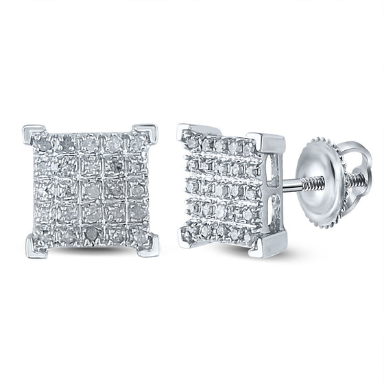 10k White Gold Round Diamond Square Earrings 1/6 Cttw