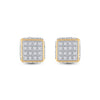 10k Yellow Gold Round Diamond 3D Square Stud Earrings 1/4 Cttw