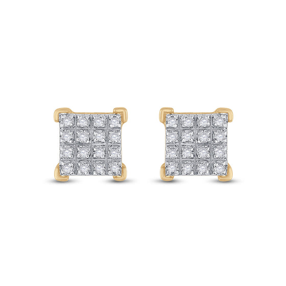 10k Yellow Gold Womens Round Diamond Square Earrings 1/10 Cttw