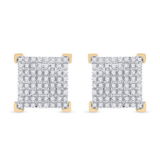 10k Yellow Gold Round Diamond Square Earrings 1/3 Cttw