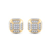 10k Yellow Gold Round Diamond Cushion Cluster Earrings 1/4 Cttw