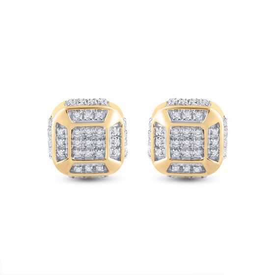 10k Yellow Gold Round Diamond Cushion Cluster Earrings 1/4 Cttw