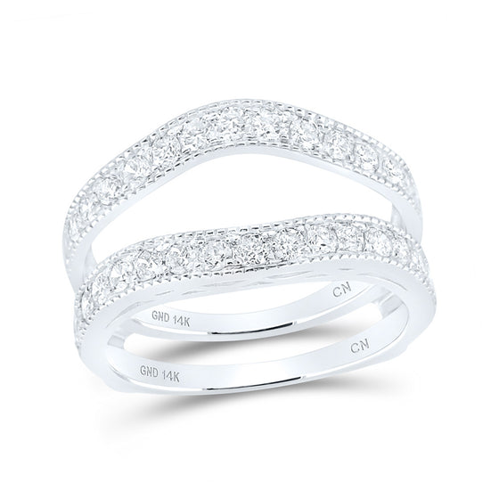 14k White Gold Womens Round Diamond Milgrain Wrap Ring Guard Enhancer 1 Cttw