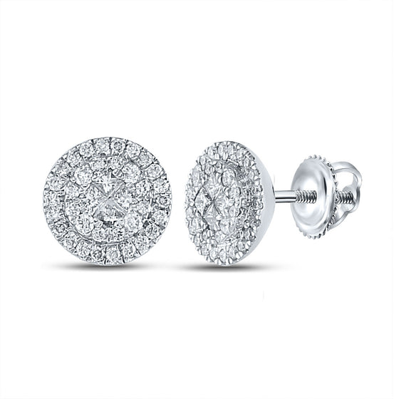 14k White Gold Womens Princess Diamond Halo Cluster Earrings 3/8 Cttw