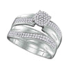 10k White Gold His Hers Round Diamond Cluster Matching Wedding Set 1/2 Cttw