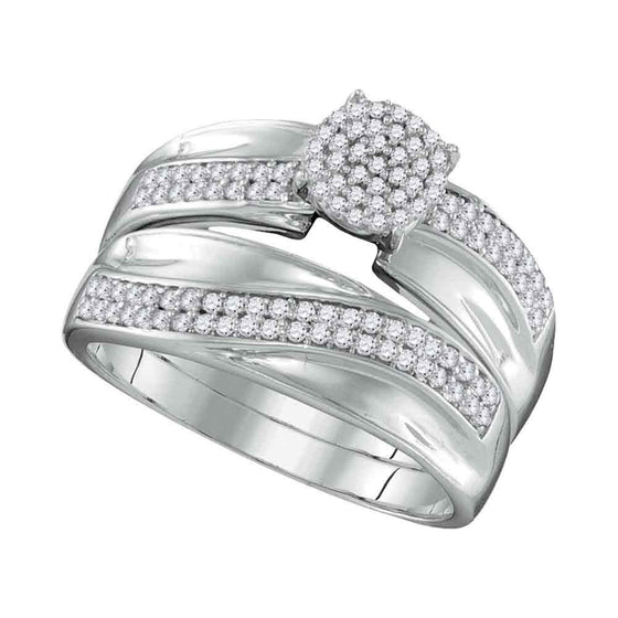 10k White Gold His Hers Round Diamond Cluster Matching Wedding Set 1/2 Cttw