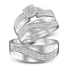  10k White Gold His Hers Round Diamond Cluster Matching Wedding Set 1/2 Cttw