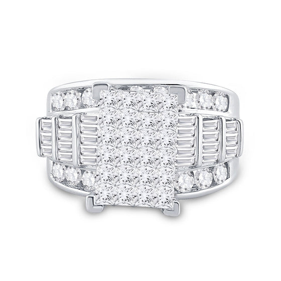 10k White Gold Princess Diamond Cluster Bridal Wedding Engagement Ring 3 Cttw