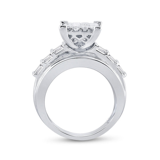 10k White Gold Princess Diamond Cluster Bridal Wedding Engagement Ring 3 Cttw