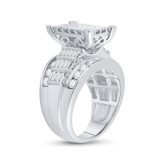 10k White Gold Princess Diamond Cluster Bridal Wedding Engagement Ring 3 Cttw