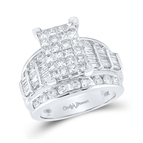 10k White Gold Princess Diamond Cluster Bridal Wedding Engagement Ring 3 Cttw