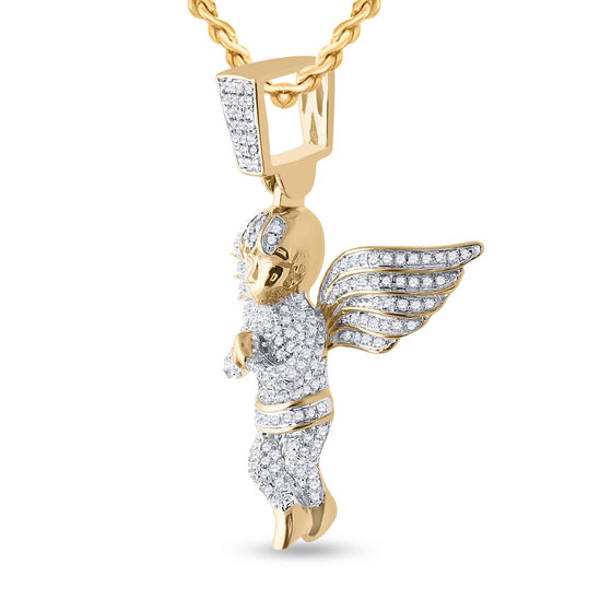 10k Yellow Gold Mens Round Diamond Angel Charm Pendant 3/4 Cttw